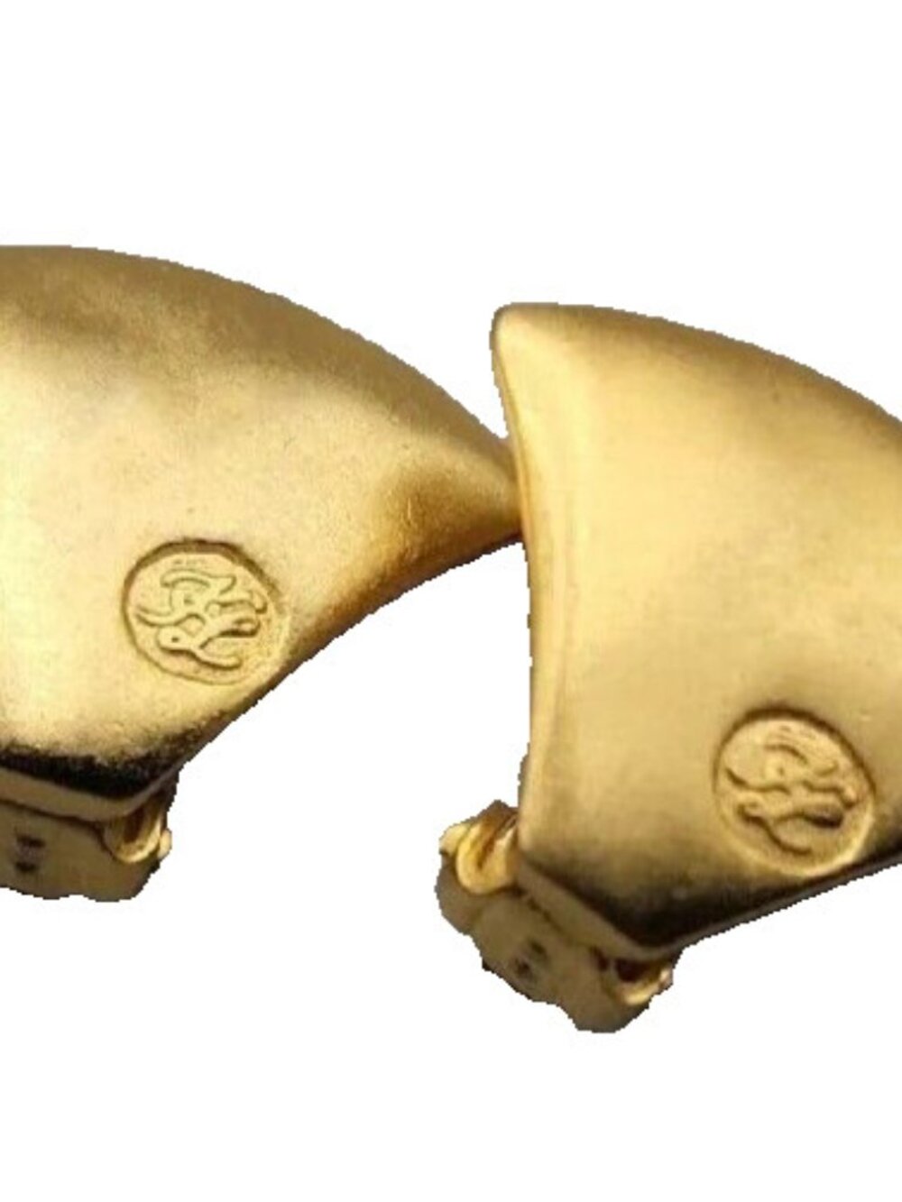 Karl Lagerfeld Shell Clip On Earrings Gold Plated KL Logo High End Vintage 1980s